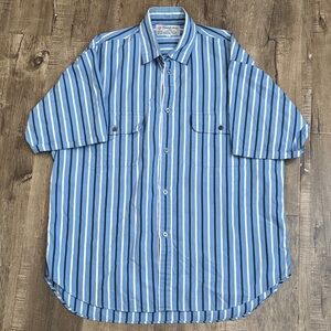 Turnbull & Asser Blue Striped SS Button Up Shirt
